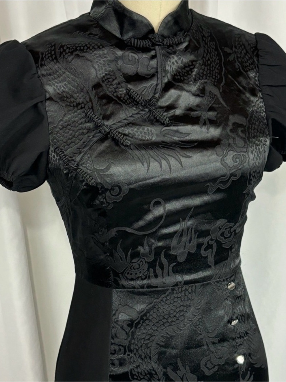 Lulu's Black Satin Dragon-Embossed Maxi Dress